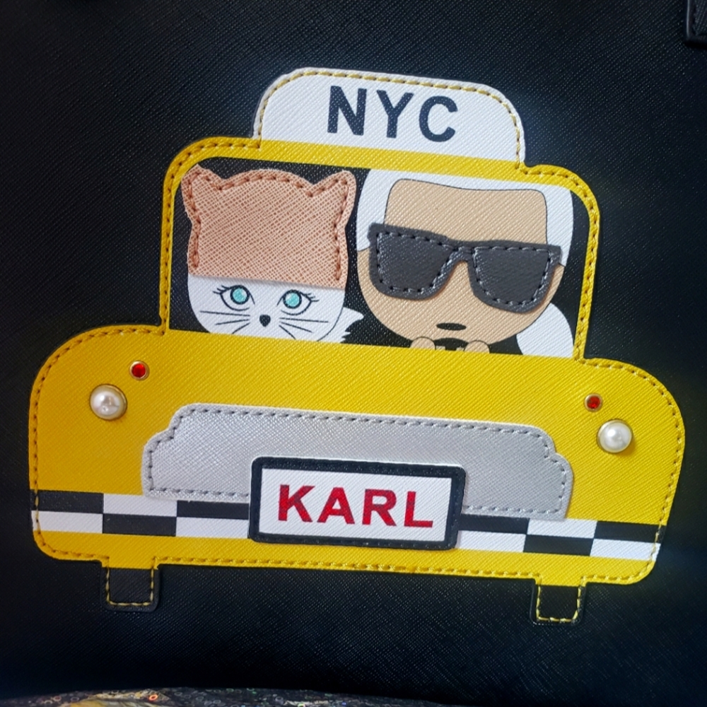 Large black Karl Lagerfeld tote NWT Maybelle cat NYC taxi motif
